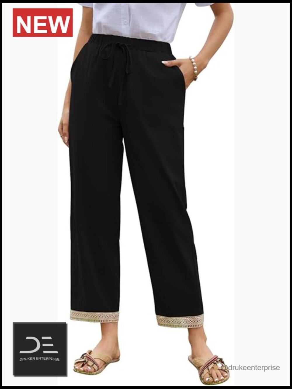 Cotton Linen Wide Leg Pants with Pockets, Lightweight Summer Trousers